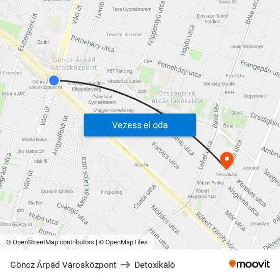 Göncz Árpád Városközpont to Detoxikáló map