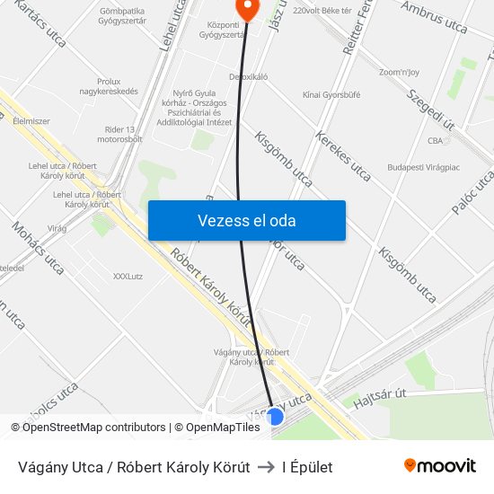 Vágány Utca / Róbert Károly Körút to I Épület map