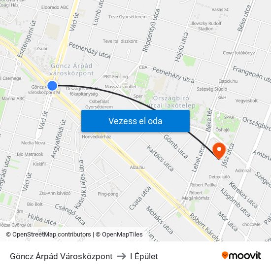 Göncz Árpád Városközpont to I Épület map