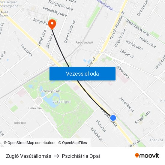 Zugló Vasútállomás to Pszichiátria Opai map