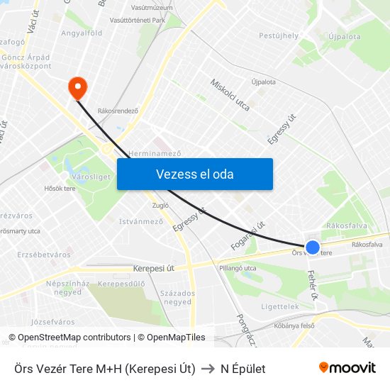 Örs Vezér Tere M+H (Kerepesi Út) to N Épület map