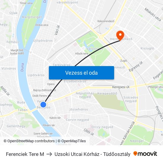 Ferenciek Tere M to Uzsoki Utcai Kórház - Tüdőosztály map
