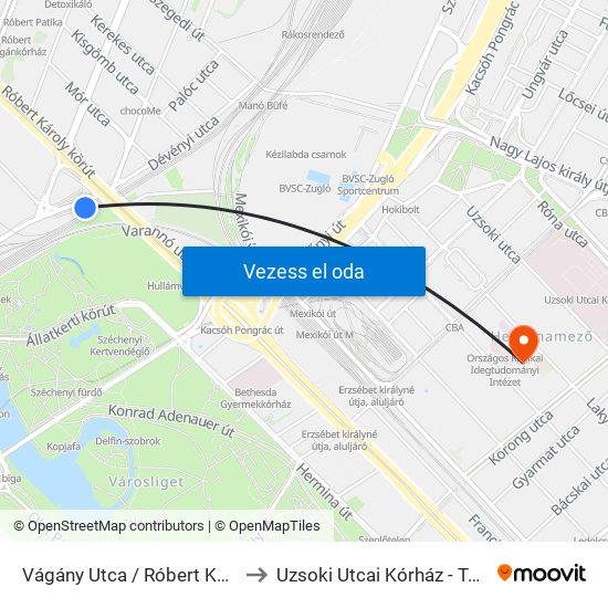 Vágány Utca / Róbert Károly Körút to Uzsoki Utcai Kórház - Tüdőosztály map