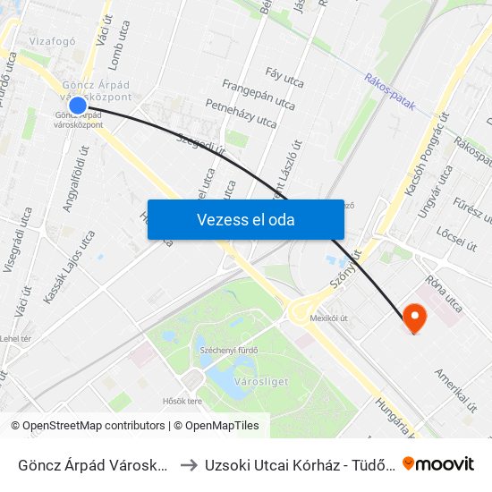 Göncz Árpád Városközpont to Uzsoki Utcai Kórház - Tüdőosztály map