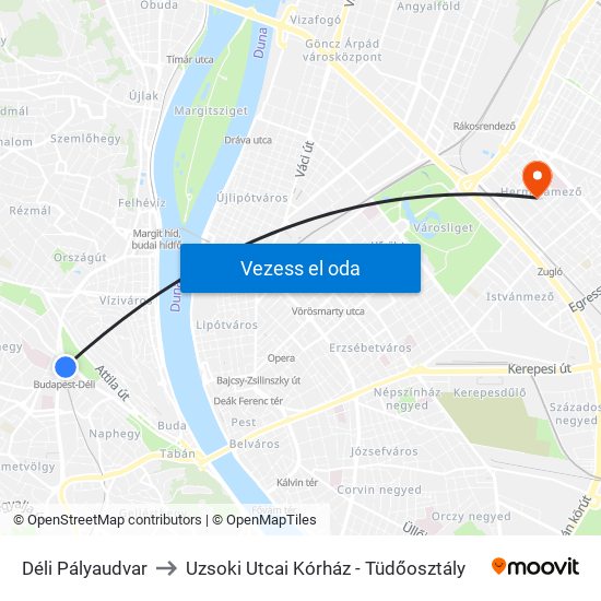 Déli Pályaudvar to Uzsoki Utcai Kórház - Tüdőosztály map