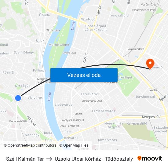 Széll Kálmán Tér to Uzsoki Utcai Kórház - Tüdőosztály map