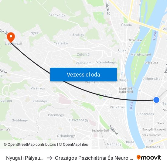 Nyugati Pályaudvar M to Országos Pszichiátriai És Neurológiai Intézet map