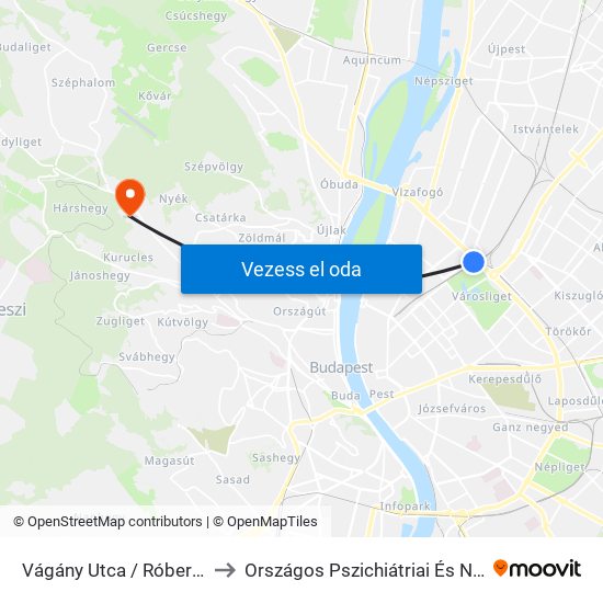 Vágány Utca / Róbert Károly Körút to Országos Pszichiátriai És Neurológiai Intézet map