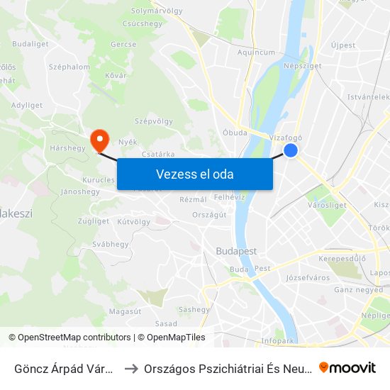 Göncz Árpád Városközpont to Országos Pszichiátriai És Neurológiai Intézet map