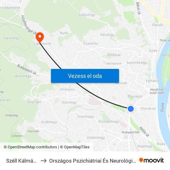 Széll Kálmán Tér to Országos Pszichiátriai És Neurológiai Intézet map