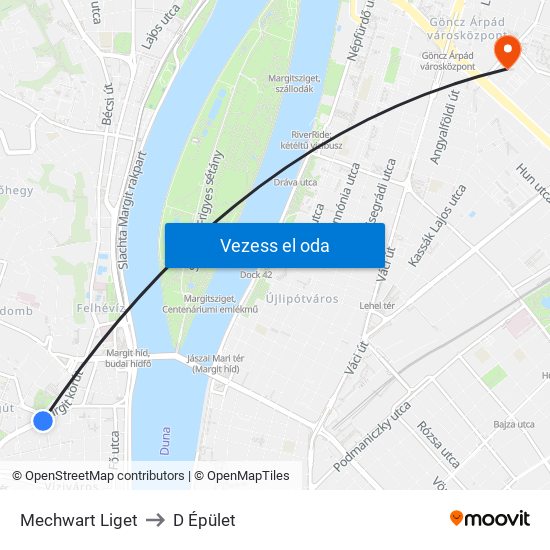 Mechwart Liget to D Épület map