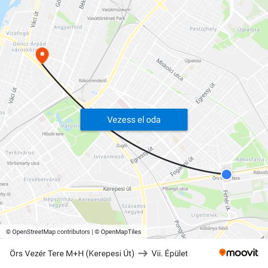 Örs Vezér Tere M+H (Kerepesi Út) to Vii. Épület map