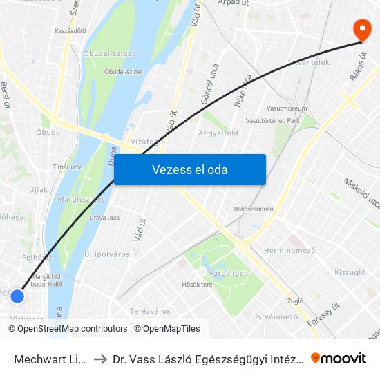 Mechwart Liget to Dr. Vass László Egészségügyi Intézmény map