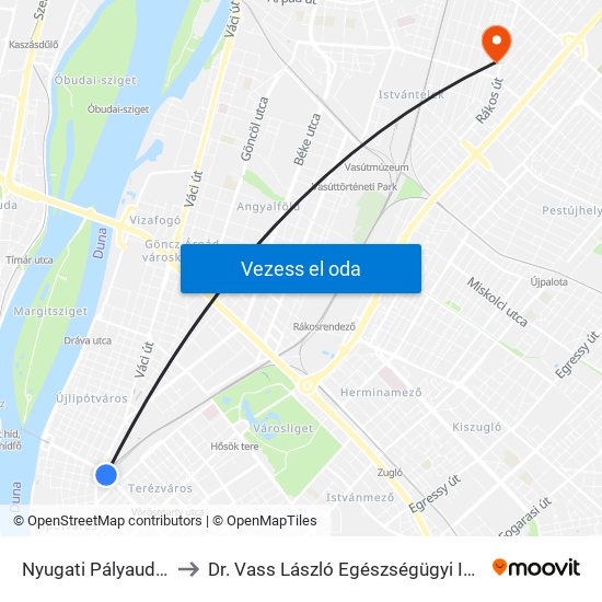 Nyugati Pályaudvar M to Dr. Vass László Egészségügyi Intézmény map