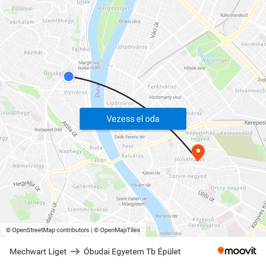 Mechwart Liget to Óbudai Egyetem Tb Épület map