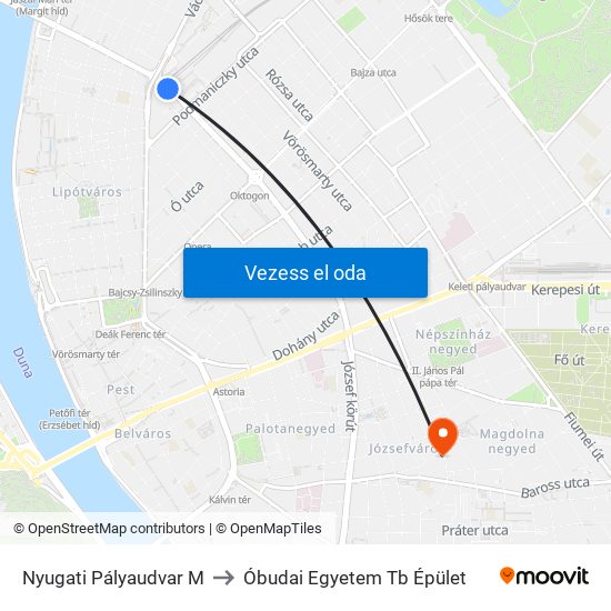 Nyugati Pályaudvar M to Óbudai Egyetem Tb Épület map