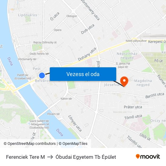 Ferenciek Tere M to Óbudai Egyetem Tb Épület map