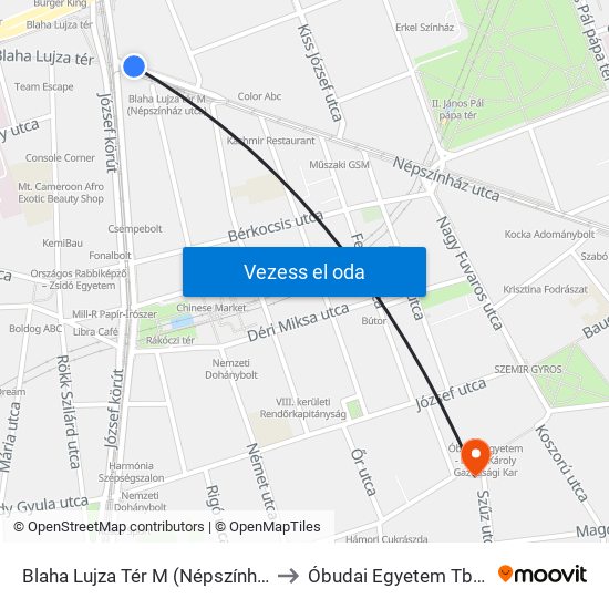 Blaha Lujza Tér M (Népszínház Utca) to Óbudai Egyetem Tb Épület map