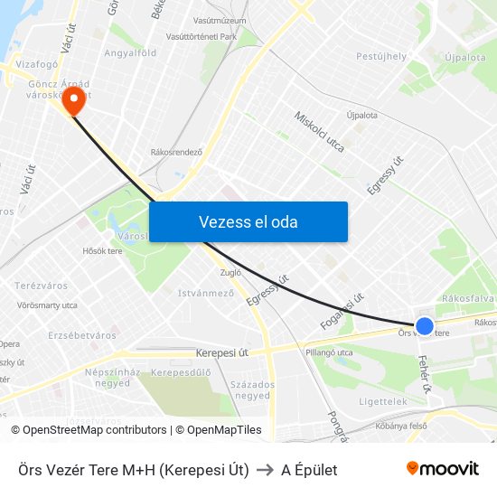 Örs Vezér Tere M+H (Kerepesi Út) to A Épület map