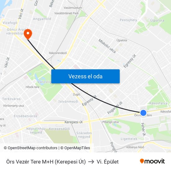 Örs Vezér Tere M+H (Kerepesi Út) to Vi. Épület map