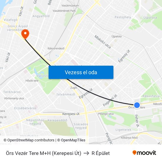 Örs Vezér Tere M+H (Kerepesi Út) to R Épület map