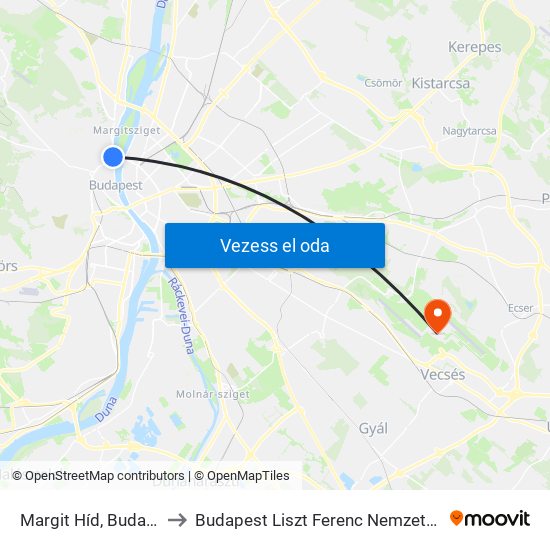 Margit Híd, Budai Hídfő H to Budapest Liszt Ferenc Nemzetközi Repülőtér map