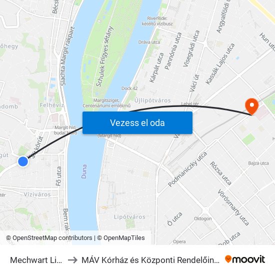 Mechwart Liget to MÁV Kórház és Központi Rendelőintézet map