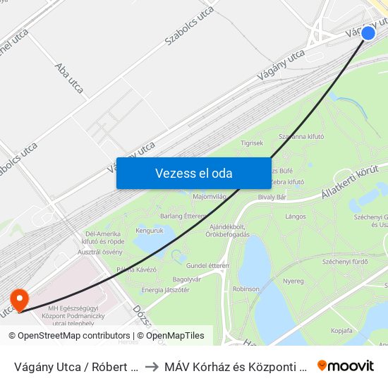 Vágány Utca / Róbert Károly Körút to MÁV Kórház és Központi Rendelőintézet map