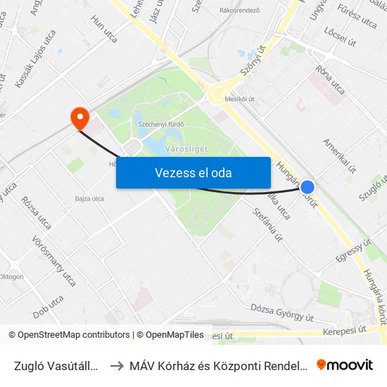 Zugló Vasútállomás to MÁV Kórház és Központi Rendelőintézet map