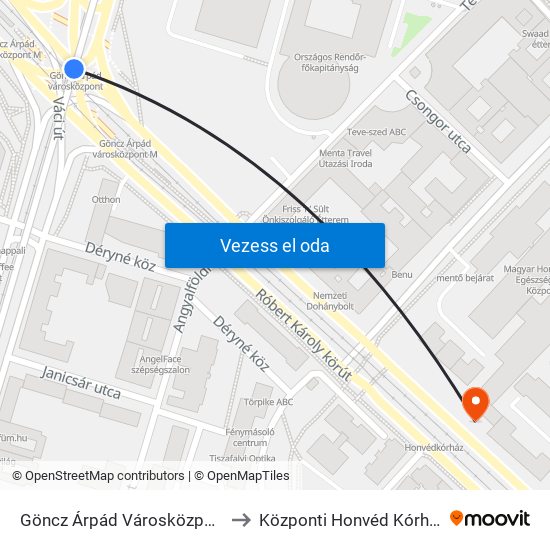 Göncz Árpád Városközpont to Központi Honvéd Kórház map