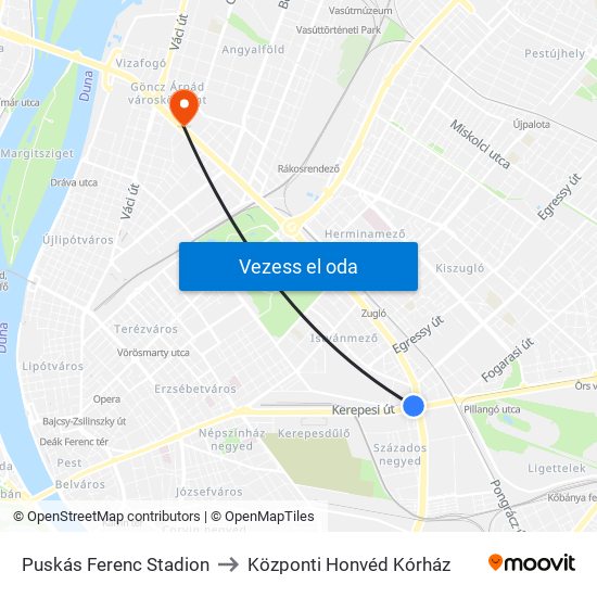 Puskás Ferenc Stadion to Központi Honvéd Kórház map