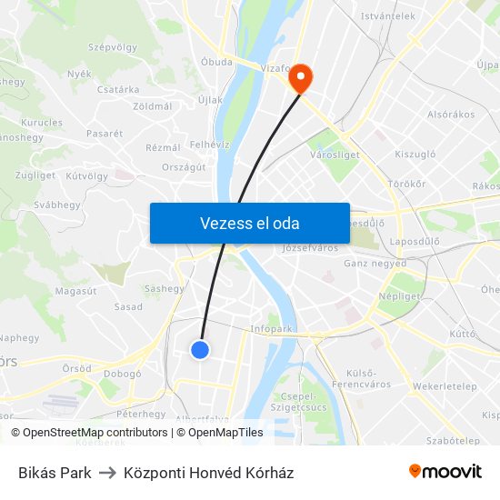 Bikás Park to Központi Honvéd Kórház map