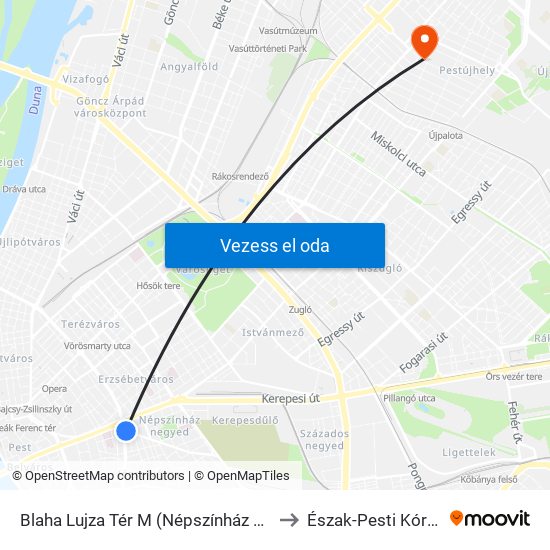 Blaha Lujza Tér M (Népszínház Utca) to Észak-Pesti Kórház map