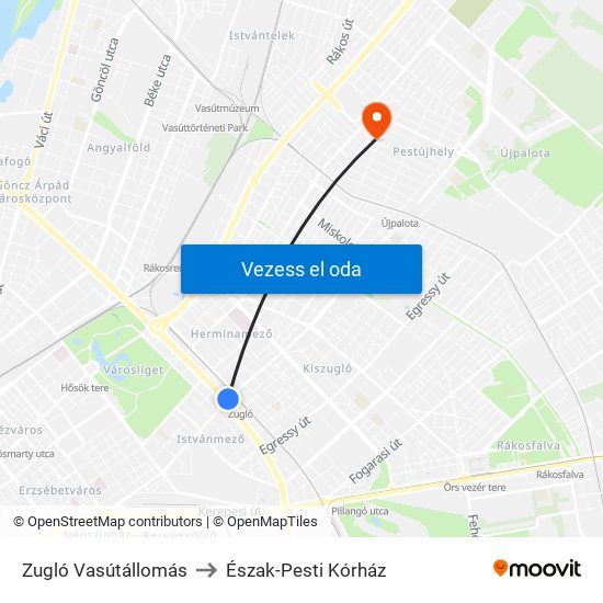 Zugló Vasútállomás to Észak-Pesti Kórház map