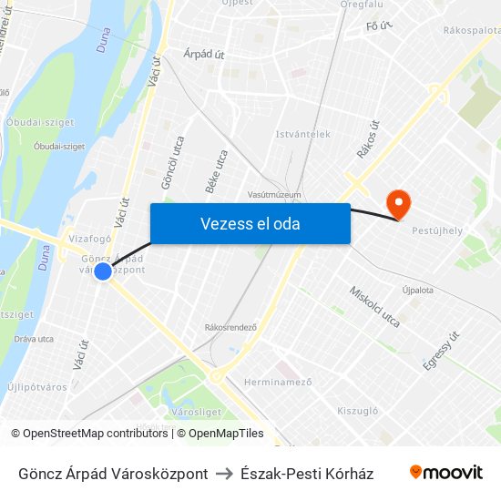 Göncz Árpád Városközpont to Észak-Pesti Kórház map