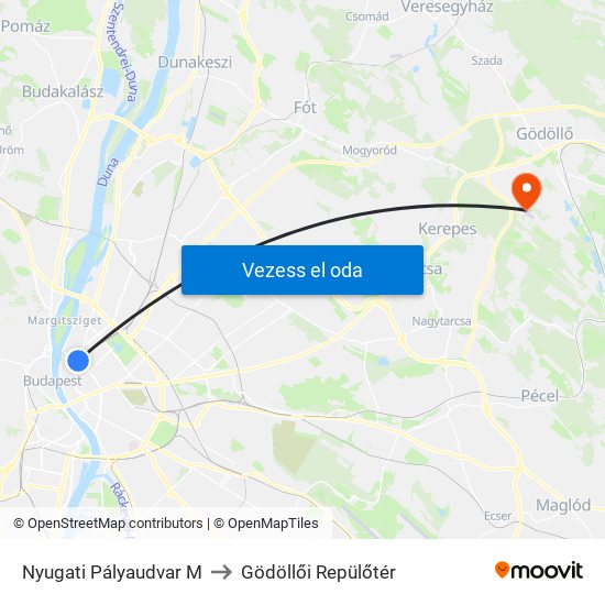 Nyugati Pályaudvar M to Gödöllői Repülőtér map