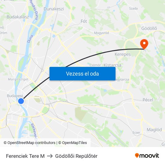 Ferenciek Tere M to Gödöllői Repülőtér map