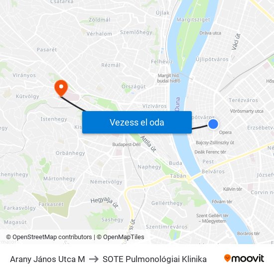 Arany János Utca M to SOTE Pulmonológiai Klinika map