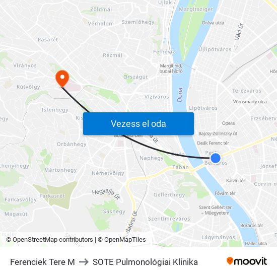 Ferenciek Tere M to SOTE Pulmonológiai Klinika map