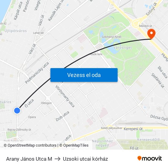 Arany János Utca M to Uzsoki utcai kórház map