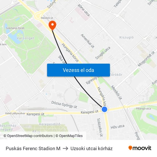 Puskás Ferenc Stadion M to Uzsoki utcai kórház map