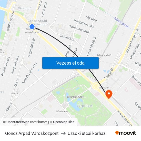 Göncz Árpád Városközpont to Uzsoki utcai kórház map