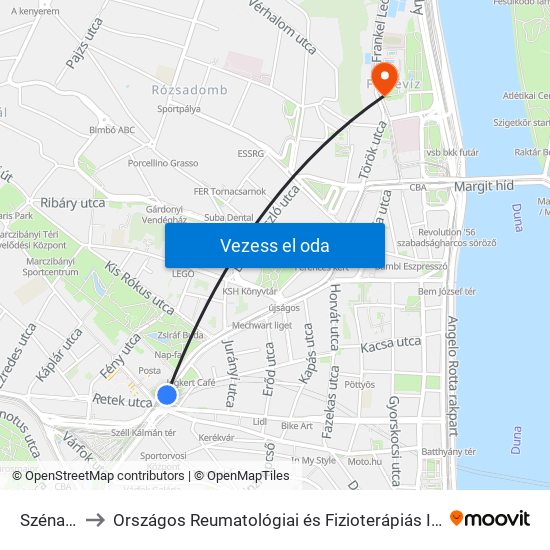 Széna Tér to Országos Reumatológiai és Fizioterápiás Intézet (ORFI) map