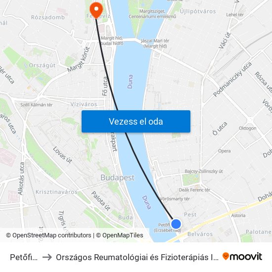 Petőfi Tér to Országos Reumatológiai és Fizioterápiás Intézet (ORFI) map