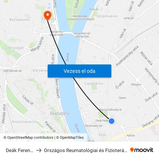 Deák Ferenc Tér M to Országos Reumatológiai és Fizioterápiás Intézet (ORFI) map