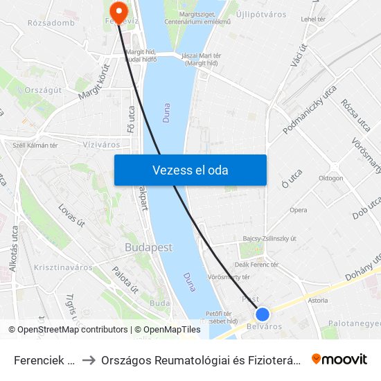 Ferenciek Tere M to Országos Reumatológiai és Fizioterápiás Intézet (ORFI) map