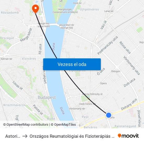 Astoria M to Országos Reumatológiai és Fizioterápiás Intézet (ORFI) map