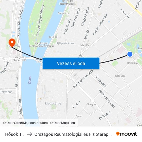 Hősök Tere M to Országos Reumatológiai és Fizioterápiás Intézet (ORFI) map