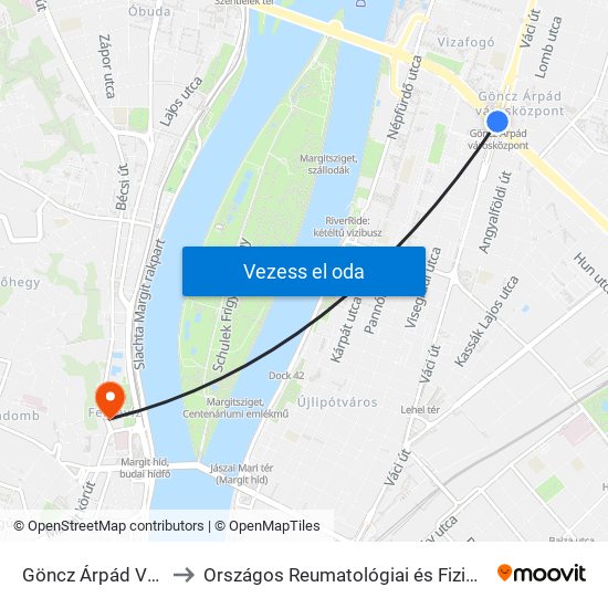 Göncz Árpád Városközpont to Országos Reumatológiai és Fizioterápiás Intézet (ORFI) map