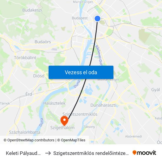 Keleti Pályaudvar M to Szigetszentmiklós rendelőintézet, korház map